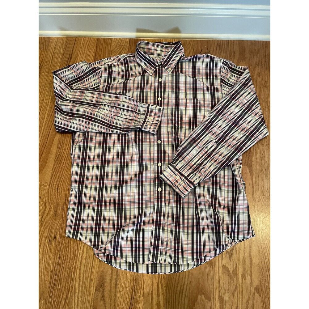 Brooks Brothers RN93986 Men XL Button Down Purple Pink White Striped Plaid Shirt